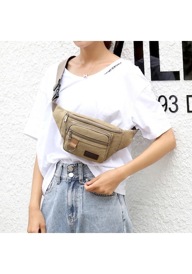 Göğüs Çantası Kanvas Bel Çantası Kadın Erkek Kemer Çantası Moda Haki