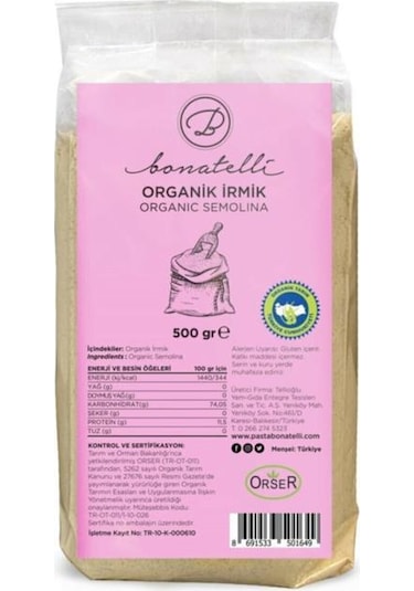 Bonatelli Organik İrmik 500 G