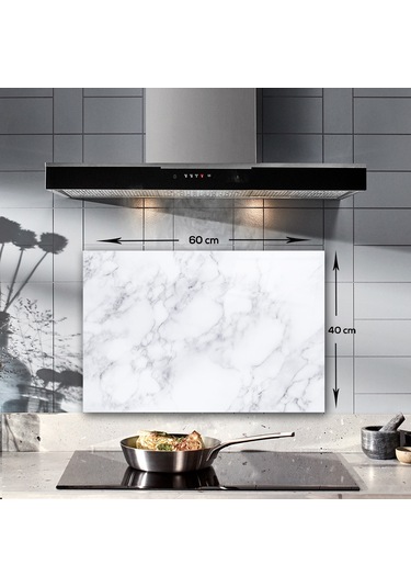 Decorita Klasik Mermer Desenli Cam Ocak Arkası Koruyucu  40x60cm