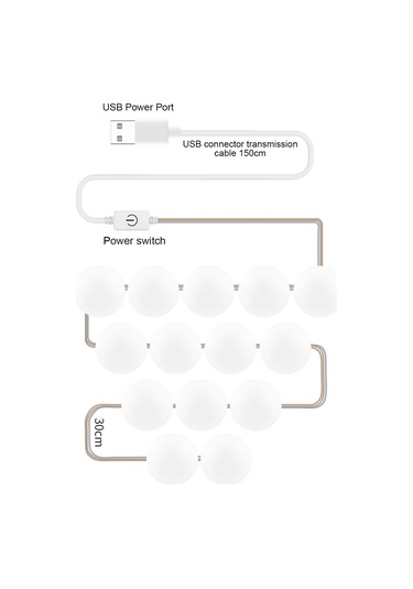 Vkemall Ayna Ön Işıkları Şifonyer Dolum Makyaj Aynası Ampulü Üç Renkli Kısılabilir Usb D