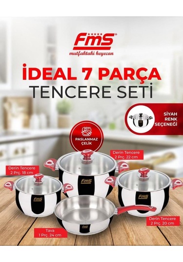 Fms 6001 Siyah İdeal 7 Parça Çelik Tencere Seti siyah