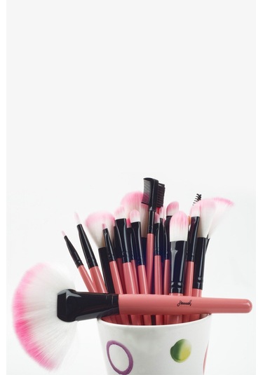 Hannah Bağcıklı Çantalı Makyaj Fırça Seti Pembe 32'li
