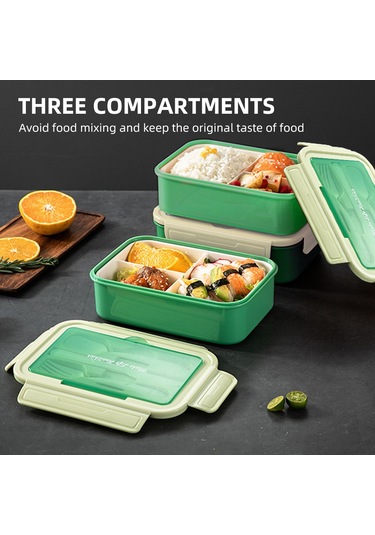Moveevo Yeşil Pp5 1.1l Bölmeli Microwave Uyumlu Yemek Kutusu, Çocuk-öğrenci-çalışan İçin Leakproof, Çamaşır Makinesi Güvenli, Çatal Kaşık Dahil Yeşil