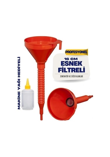 Süzgeçli Yakıt Boşaltma Hunisi 16 Cm Esnek Hortumlu Filtreli Huni Jeneratör, Motor Ve Sıvı Aktarım