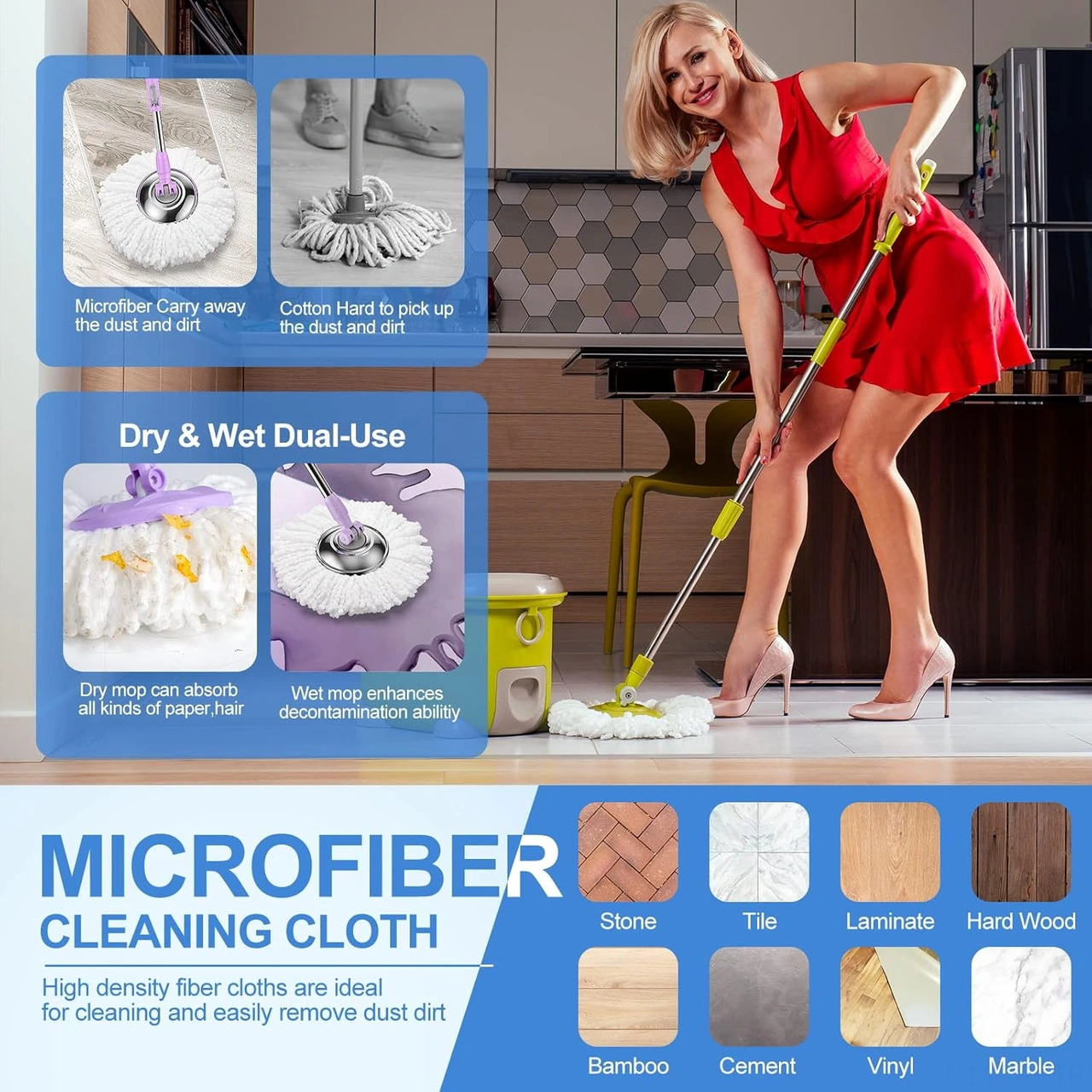 Mufunye 16cm Mikrofiber Döner Mop Yedek Kafa - 360 Derece Temizleme, Tüm Yüzeyler İçin, Makine Yıkama Uygun, 1 Adet