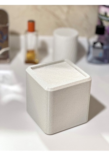 Modern Masaüstü Çöp Kutusu-mutfak-ofis-banyo -açılır Kapanır-mermer Beyaz-12,5x12cm Mermer