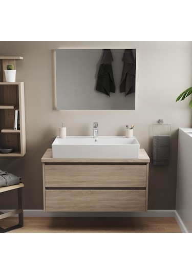 Aqua Bagno Plan Tezgah Üstü Kare Lavabo Beyaz 80 x 45 CM