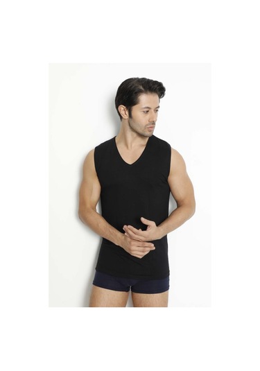 6 Adet Lüx Drm Erkek Bambu V Yaka Sıfır Kol Fanila Atlet 3904 Siyah