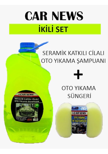 Car News Seramik Katkılı Cilalı Oto Yıkama Şampuanı 4 Lt Ve Oto Yıkama Süngeri