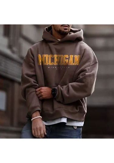 Unisex Kahverengi Michigan Baskılı 001
