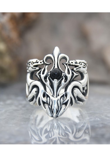 Prestij Gümüş Ejderha Figürlü 925 Ayar Gümüş Erkek Yüzüğü