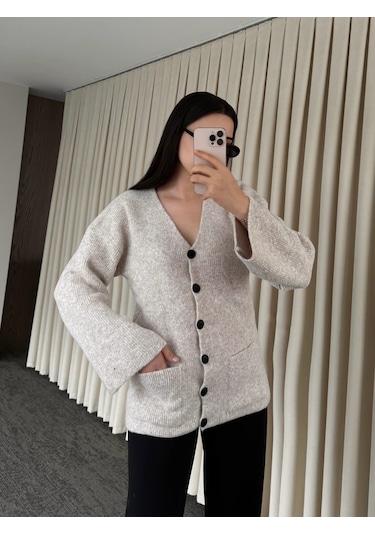 Laluvia Düğmeli Basic Hırka - 4622 Taş