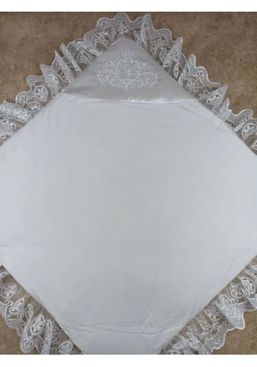 Yenidoğan Pırıltı Nakış Detaylı Lüks Kundak Bebek Battaniyesi Ekru Ekru