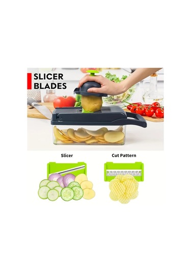 Techbloom 16 İn 1 Çok Amaçlı Sebze Doğrayıcı Grey 8 Bıçak Ve Saklama Kabı İle Profesyonel Mutfak Aleti 1 Parça