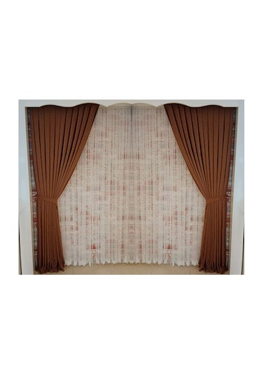 Kahve Renk Fon Kadife Perde Çift Kanat 1/3 Sık Pileli Dikim V-12 Kahve Rengi