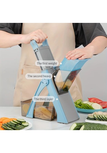 Dashanshop Ayarlanabilir Manuel Sebze Dilimleyici Ve Doğrayıcı Blue - Paslanmaz Çelik Bıçaklar Dayanıklı Plastik Patates Salata Kesme Aleti 1 Parça