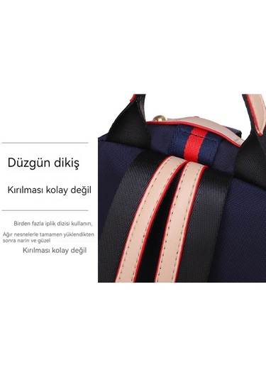 Kontrast Renkli Gündelik Kadın Sırt Çantası-koyu Mavi Koyu Mavi