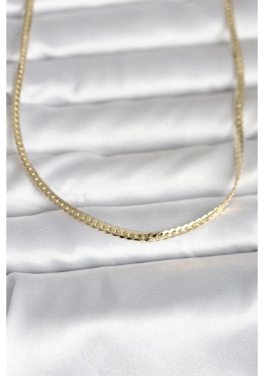 Ceylan Adam Cm 14k Gold Renk Yassı Zincir Model 45 Cm Kadın Kolye Çok Renkli