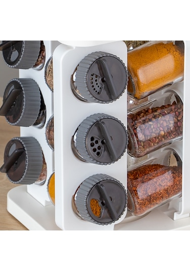 Porsima 1081 Kare Döner Standlı Döner Kapaklı Cam Baharatlık Antrasit - Beyaz