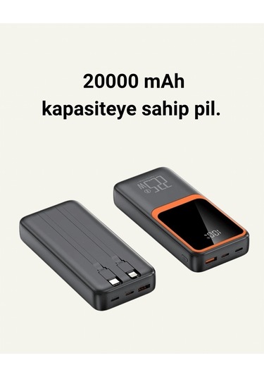 20000 Mah Taşınabilir Powerbank Çok Kablolu, Hızlı Şarj Destekli 22.5w Çoklu