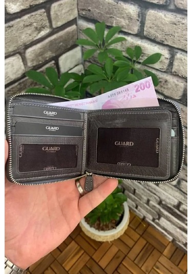 Derije Hakiki Deri Antik Gri Fermuarlı Yatay Mini Cüzdan T1490 Çok Renkli