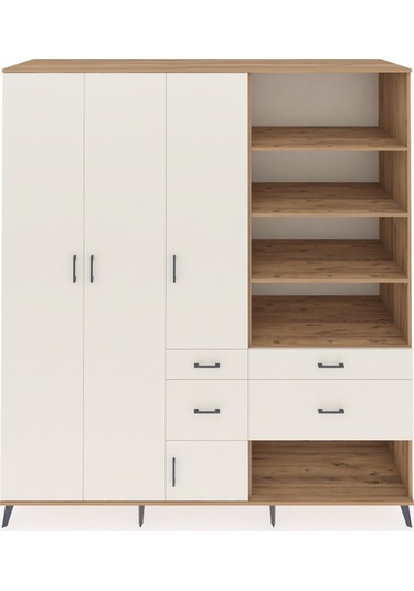 Kronos Dolap 14 Raflı 4 Çekmeceli 4 Kapaklı 220x59x243 Çam-aytaşı/aytaşı Aytası/aytası