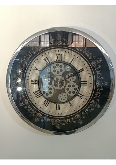Vıtale 60 Cm Çarklı Krom Kaplama Duvar Saati Siyah - Beyaz