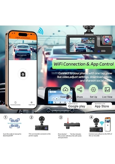 Createtech 3kanallı Çizgi Kamera 1080p Araba Kamera Wifi Video Kaydedici Ön X293-no Wifi-2cam