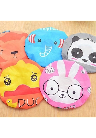 Beyaz Çocuk Karikatür Sevimli Hayvan Baskı Duş Başlığı Banyo Salonu Su Geçirmez Saç Şapka Beyaz