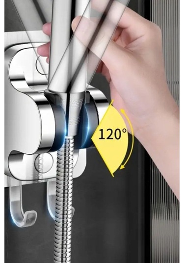 Duş Başlık Tutucu Yapışkanlı Duş Başlığı Tutucu Ayarlanabilir Duş Başlığı Tutucu Delme Gerektirmez Gri - Gümüş