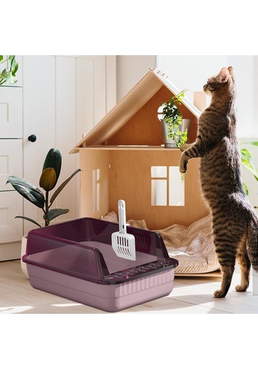 Kedi Çöp Tepsisi Açık Üst 18l Büyük Kapasiteli Yüksek Yanlar Yarı Kapalı Ana Splash Dayanıklı Sabit Söndürülebilir Küçük Tavşan Guinea Domuz, Pembe Siyah Kırmızı