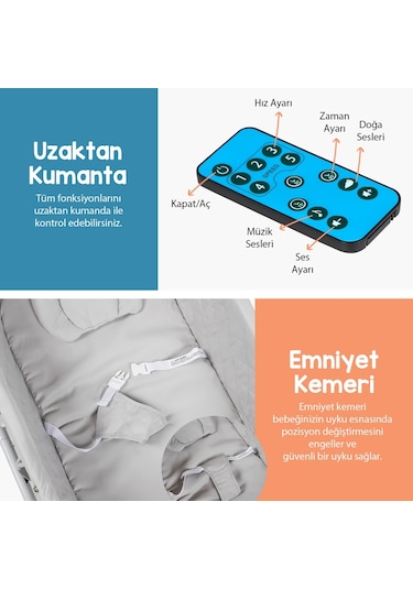 Huggy Cocoon Otomatik Sallanabilen Kumandalı Portatif Bebek Beşiği