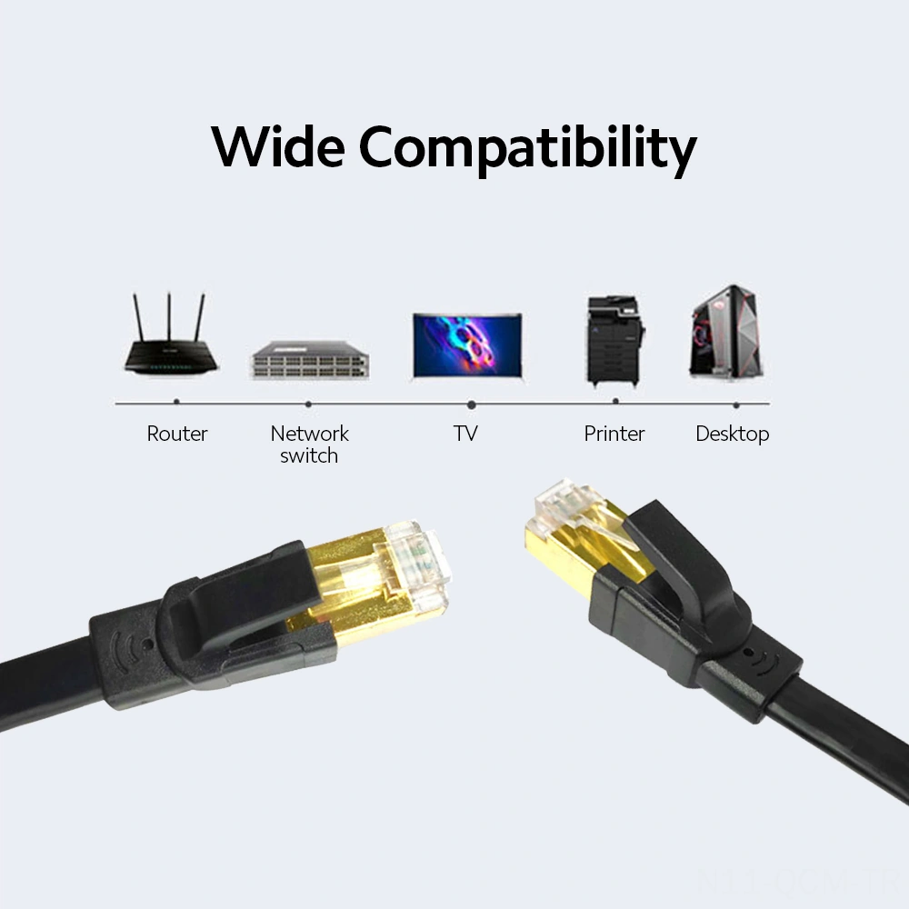 Qingmipy Cat8 Ethernet Kablosu 40gbps 2000mhz - 8 Çekirdekli Saf Bakır, Çift Koruma, Altın Kaplı Arabirim, Siyah 1m