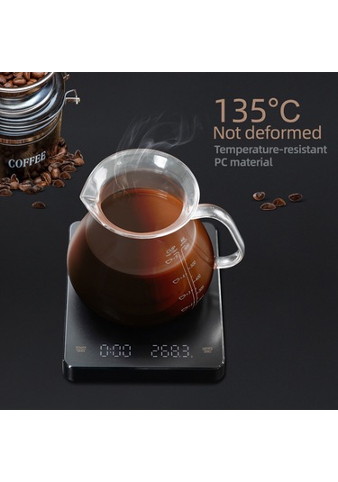 Jeemson Kahve Terazi Akıllı Zamanlayıcı Led Ekranlı 5000g Maksimum Ağırlık 0.1g Hassasiyetli Yüksek Sıcaklığa Dayanıklı Usb Type-c Şarjlı Siyah Siyah