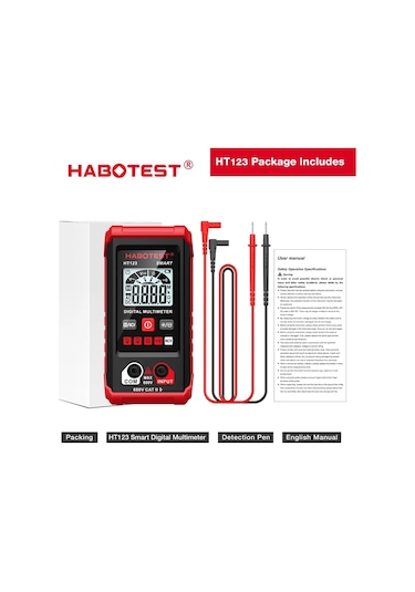 Habotest Ht123 Akıllı Dijital Multimetre Ac/dc Gerilim Ölçer Ncv Arkadan Aydınlatmalı Pembe