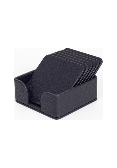 Turgut Office Deri Bardak Altlığı Seti Siyah