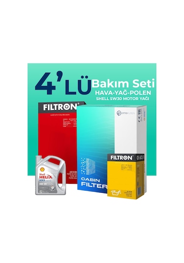 Filtron Toyota Corolla 1.33 Benzin Filtre Bakım Seti Shell Motor Yağlı (2013-2018) 4 Lü