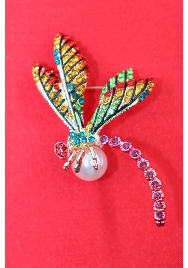 Yusufçuk Broş. Kristal Taşlı İncili Yusufçuk Yaka İğnesi Broş. Kadın Broş. Broş. Erkek Broş. Unisex. Çok Renkli