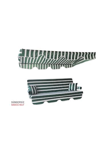 Viphomeconcept Süngersiz Salıncak Minderi Kılıfı 3 Kişilik Kılıf Yeşil Krem (454232174) Yeşil