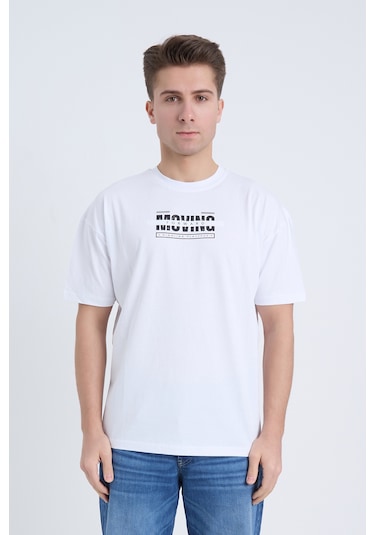 Velvoria Unisex Oversize Relaxed Moving Baskılı Beyaz Renk T-shirt