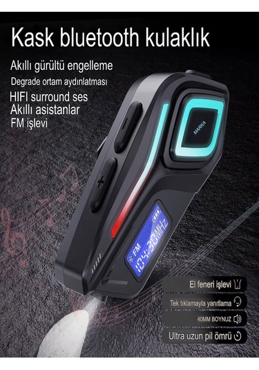 Ip68 Su Geçirmez Fm Radyolu Fenerli Hd Lcd Ekran İnterkom Bluetoo