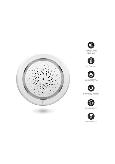 Fonri Akıllı İç Ortam Siren / Isı Nem Ölçer, Wifi, Google Asistan Ve Tuya, Uzaktan Kontrol Wf3-al1-0401-01