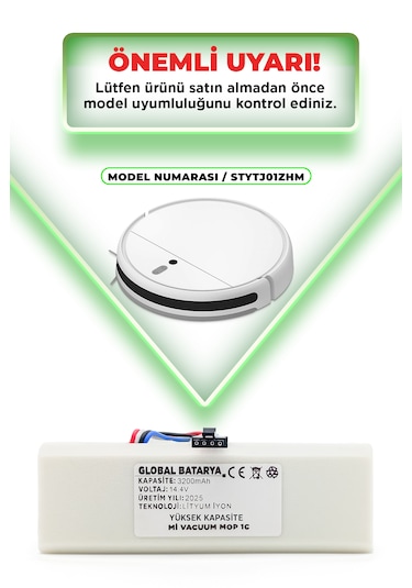 Xiaomi Mi Vacuum Mop 1c 2in1 Batarya 3200mah Yüksek Kapasite