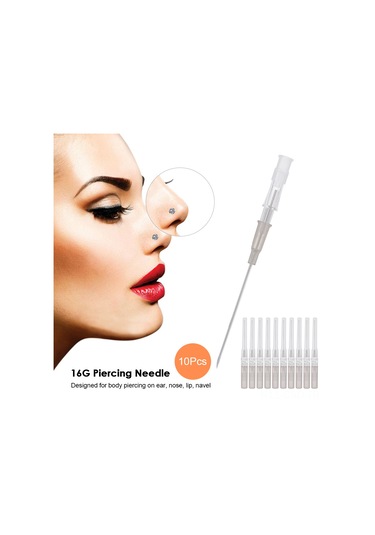 Samdoo 10 Adet 16g Gri Cila Ve Vücut Delme İğnesi - Tekerlekli Tasarım, Kaymazsız Kollü, Steril Paslanmaz Çelik