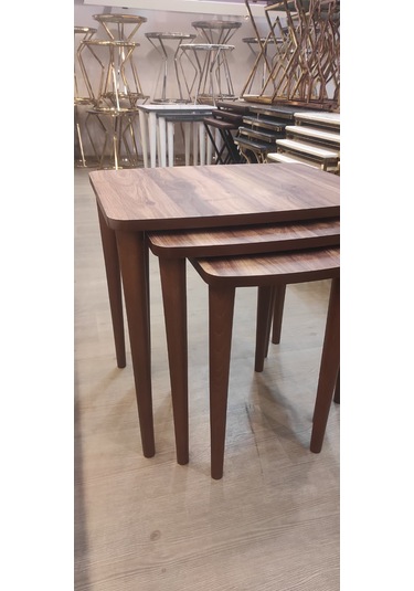 3 Lü Mdf Lam Zigon Sehpa Takımı , Ahşap Zigon Sehpa Amalfi Cevizi