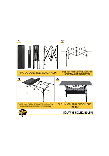 Family Large Katlanabilir Alüminyum Kamp Masası - Siyah