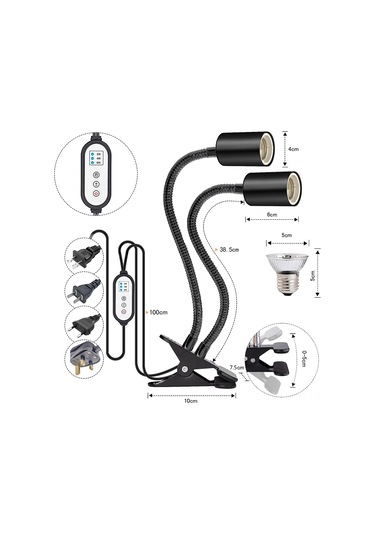 Skycity Kertenkele Kaplumbağa İçin İki Kafalı Uvb Isıtıcı Lambası, Otomatik Zamanlayıcı Ve Parlaklık Ayarlı, Kalsiyum Takviyesi Ve Isı Sağlar, 50w Gümüş