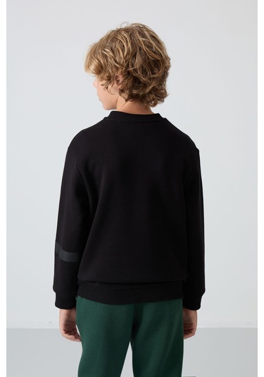 Tommy Life Siyah Pamuklu Kalın İçi Tüylü Yumuşak Dokulu Standart Fit Baskılı Erkek Çocuk Sweatshirt - 11238 Siyah
