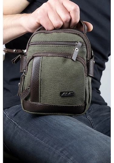 Kanvas Deri Detay Erkek Günlük El Omuz Askılı Çanta Haki A101 Haki