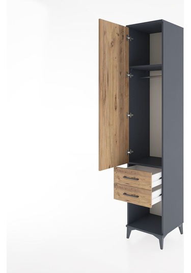 Hyperion Dolap 2 Raflı 2 Çekmeceli Tek Askılı 44x44x221 Antrasit-çam Antrasit